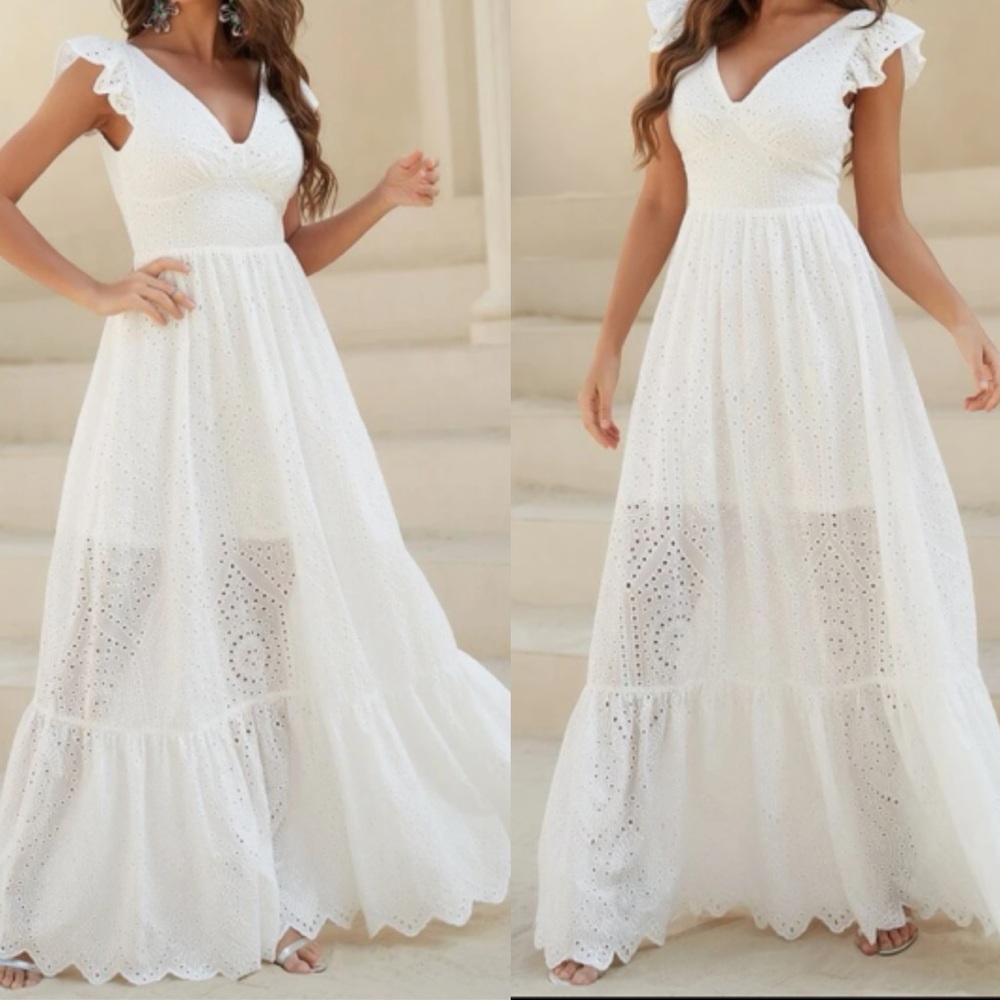 Boho white lace up back maxi dress - Picture 4 of 4